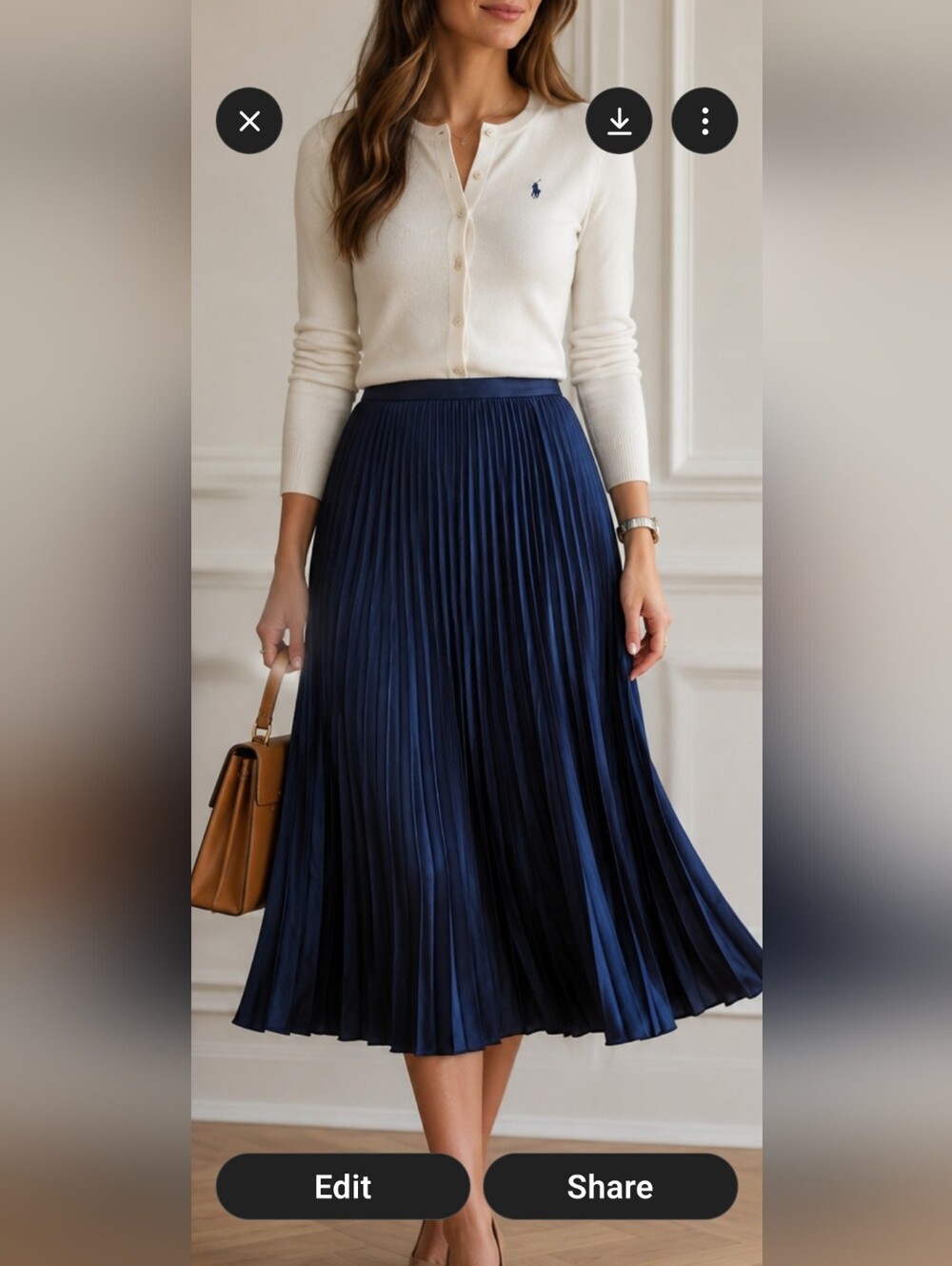 Polo Ralph Lauren Navy Pleated Midi Skirt NWT Size Small